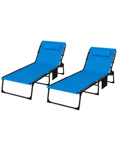 Outsunny Set of Two Sun Loungers, with Five-Position Reclining Backs - Blue