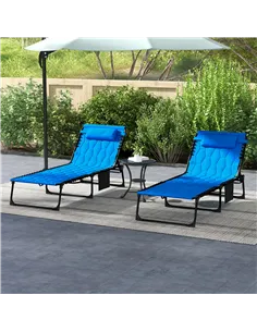 Outsunny Set of Two Sun Loungers, with Five-Position Reclining Backs - Blue 2