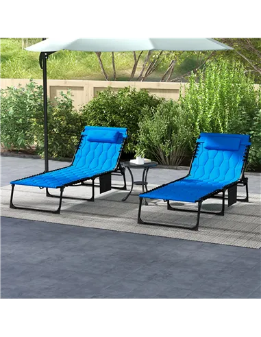 Outsunny Set of Two Sun Loungers, with Five-Position Reclining Backs - Blue