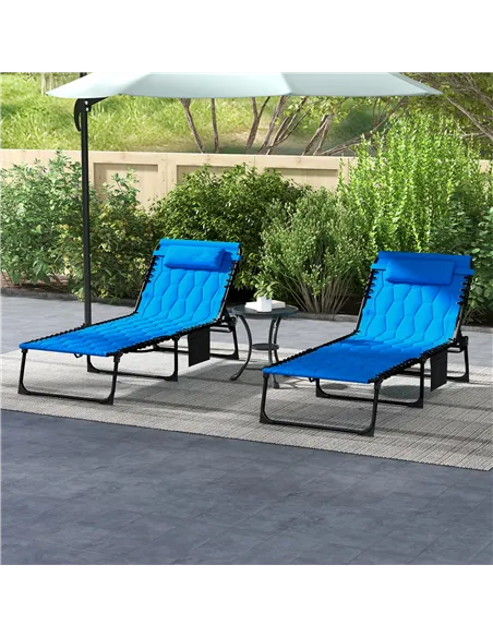 Outsunny Set of Two Sun Loungers, with Five-Position Reclining Backs - Blue