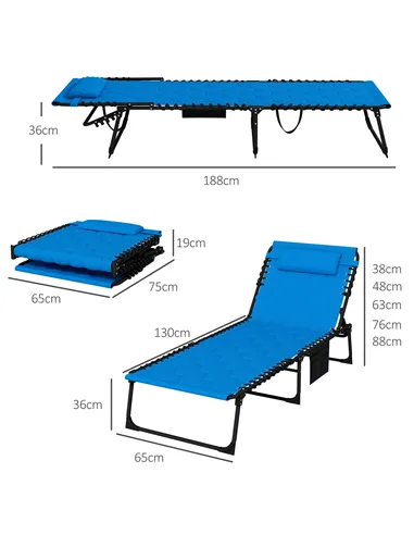 Outsunny Set of Two Sun Loungers, with Five-Position Reclining Backs - Blue