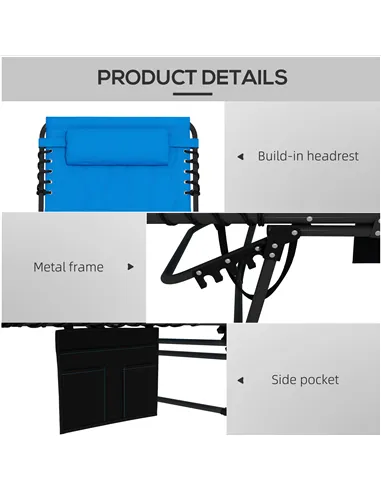 Outsunny Set of Two Sun Loungers, with Five-Position Reclining Backs - Blue
