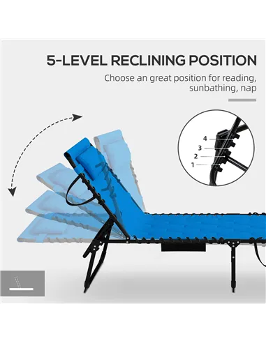 Outsunny Set of Two Sun Loungers, with Five-Position Reclining Backs - Blue