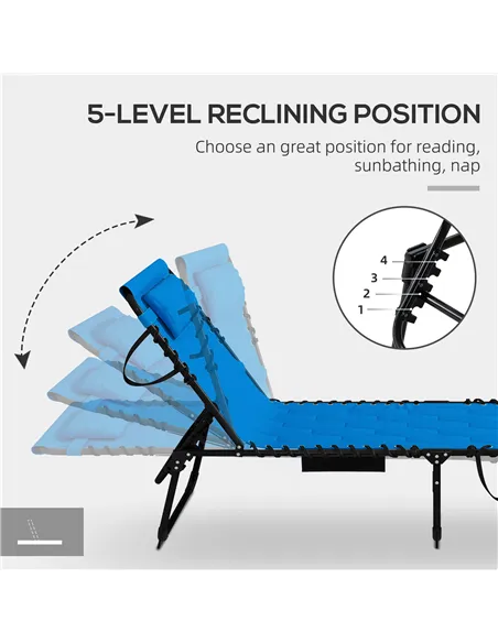 Outsunny Set of Two Sun Loungers, with Five-Position Reclining Backs - Blue