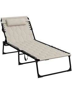 Outsunny Padded Sun Lounger, with Five-Position Reclining Back - Khaki