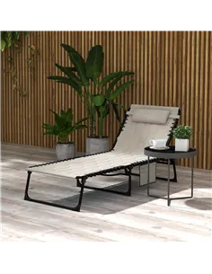 Outsunny Padded Sun Lounger, with Five-Position Reclining Back - Khaki 2