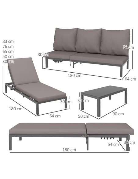Outsunny Three-Piece Aluminium Lounger Set, with Reclining Backs