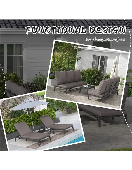 Outsunny Three-Piece Aluminium Lounger Set, with Reclining Backs