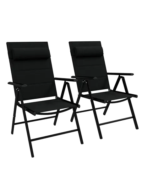 Outsunny Set of Two Padded Garden Chairs - Black