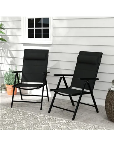 Outsunny Set of Two Padded Garden Chairs - Black