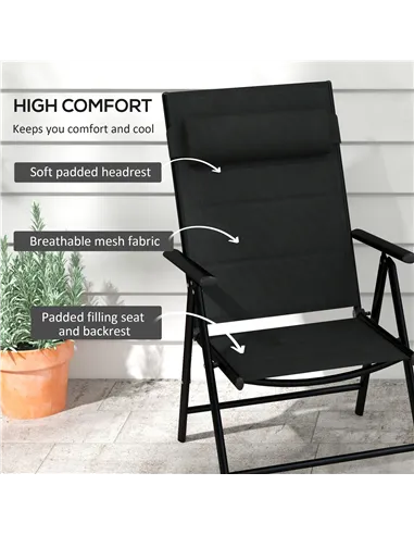 Outsunny Set of Two Padded Garden Chairs - Black