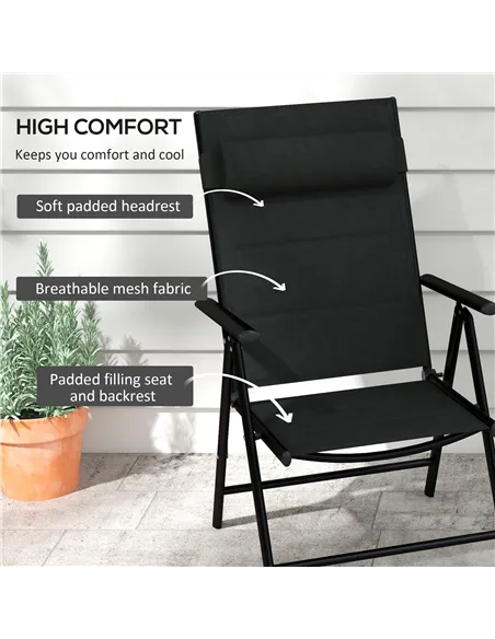 Outsunny Set of Two Padded Garden Chairs - Black