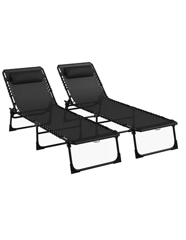 Outsunny Set of Two Folding Sun Loungers, with Four-Position Backs - Black