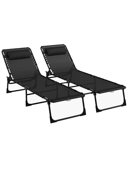 Outsunny Set of Two Folding Sun Loungers, with Four-Position Backs - Black