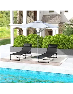 Outsunny Set of Two Folding Sun Loungers, with Four-Position Backs - Black 2