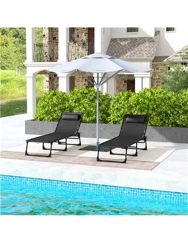 Outsunny Set of Two Folding Sun Loungers, with Four-Position Backs - Black