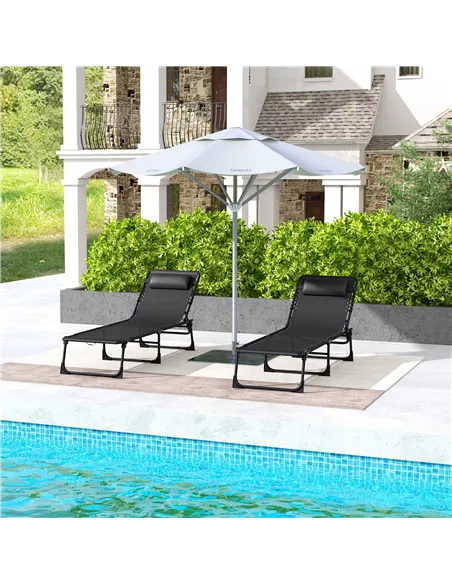 Outsunny Set of Two Folding Sun Loungers, with Four-Position Backs - Black