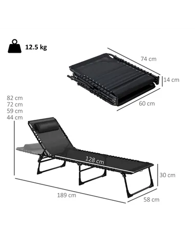 Outsunny Set of Two Folding Sun Loungers, with Four-Position Backs - Black