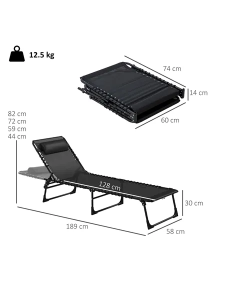 Outsunny Set of Two Folding Sun Loungers, with Four-Position Backs - Black
