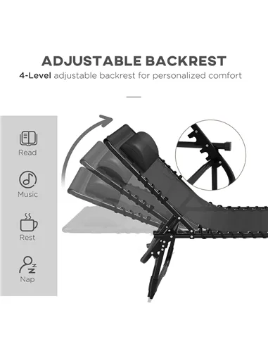 Outsunny Set of Two Folding Sun Loungers, with Four-Position Backs - Black