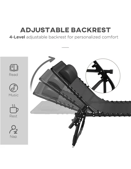 Outsunny Set of Two Folding Sun Loungers, with Four-Position Backs - Black