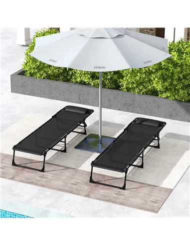 Outsunny Set of Two Folding Sun Loungers, with Four-Position Backs - Black