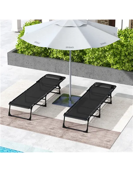 Outsunny Set of Two Folding Sun Loungers, with Four-Position Backs - Black