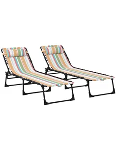 Outsunny Set of Two Folding Sun Loungers, with Four-Position Backs - Multicoloured