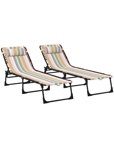Outsunny Set of Two Folding Sun Loungers, with Four-Position Backs - Multicoloured