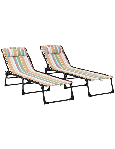 Outsunny Set of Two Folding Sun Loungers, with Four-Position Backs - Multicoloured