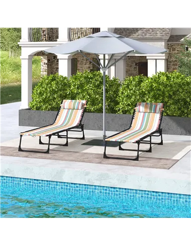 Outsunny Set of Two Folding Sun Loungers, with Four-Position Backs - Multicoloured