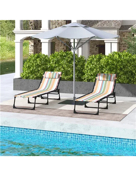 Outsunny Set of Two Folding Sun Loungers, with Four-Position Backs - Multicoloured