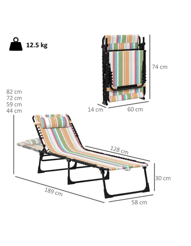 Outsunny Set of Two Folding Sun Loungers, with Four-Position Backs - Multicoloured
