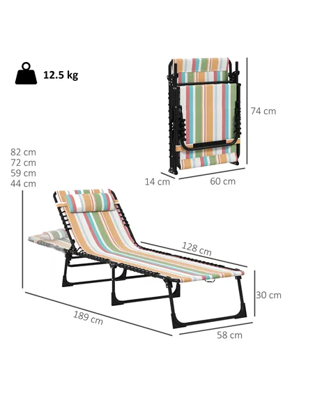 Outsunny Set of Two Folding Sun Loungers, with Four-Position Backs - Multicoloured