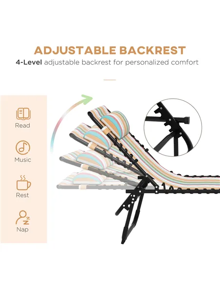 Outsunny Set of Two Folding Sun Loungers, with Four-Position Backs - Multicoloured