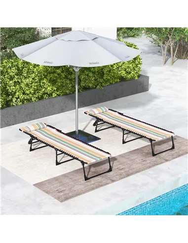 Outsunny Set of Two Folding Sun Loungers, with Four-Position Backs - Multicoloured
