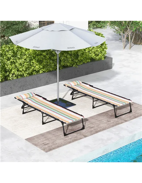 Outsunny Set of Two Folding Sun Loungers, with Four-Position Backs - Multicoloured