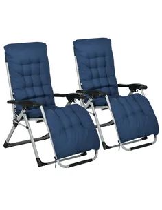 Outsunny 2pc Reclining Zero Gravity Sun Loungers ,Folding Chaise Lounge Chair with Cushions, Blue