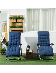 Outsunny 2pc Reclining Zero Gravity Sun Loungers ,Folding Chaise Lounge Chair with Cushions, Blue 2