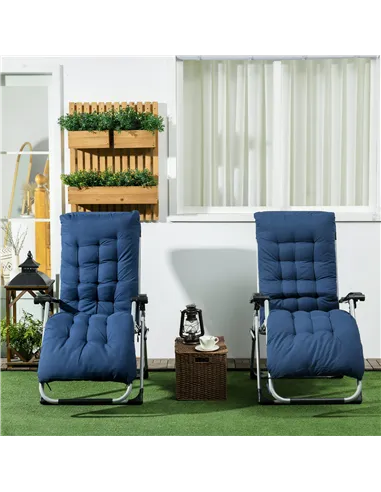 Outsunny 2pc Reclining Zero Gravity Sun Loungers ,Folding Chaise Lounge Chair with Cushions, Blue