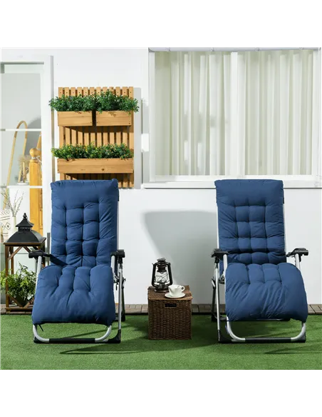 Outsunny 2pc Reclining Zero Gravity Sun Loungers ,Folding Chaise Lounge Chair with Cushions, Blue