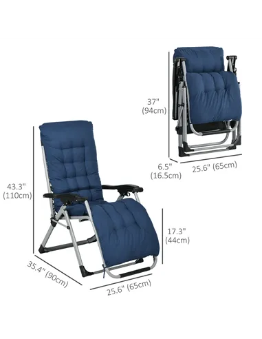 Outsunny 2pc Reclining Zero Gravity Sun Loungers ,Folding Chaise Lounge Chair with Cushions, Blue