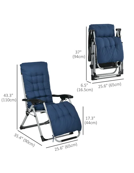 Outsunny 2pc Reclining Zero Gravity Sun Loungers ,Folding Chaise Lounge Chair with Cushions, Blue