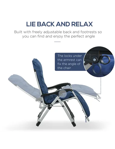 Outsunny 2pc Reclining Zero Gravity Sun Loungers ,Folding Chaise Lounge Chair with Cushions, Blue