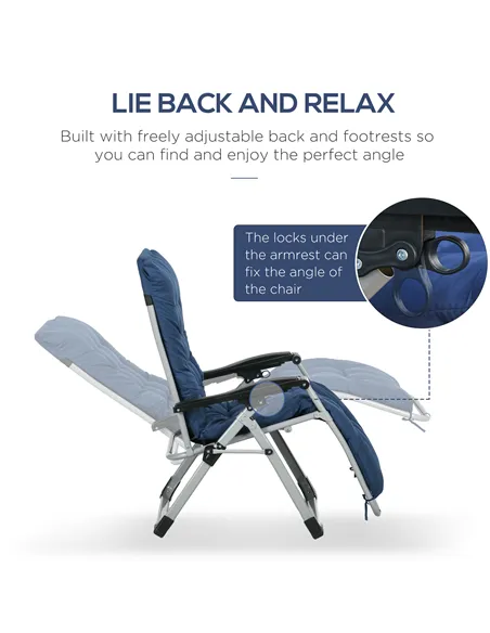 Outsunny 2pc Reclining Zero Gravity Sun Loungers ,Folding Chaise Lounge Chair with Cushions, Blue