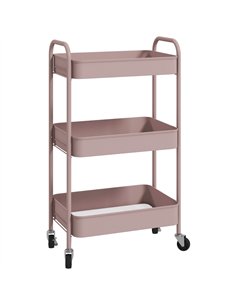 HOMCOM Three-Tier Steel Storage Trolley - Pink