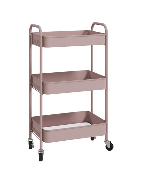HOMCOM Three-Tier Steel Storage Trolley - Pink
