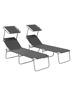Outsunny Outdoor Foldable Sun Lounger Set of 2, 4 Level Adjustable Backrest Reclining Sun Lounger Chair with Angle Adjust Sun Sh