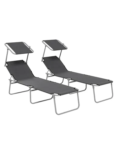 Outsunny Outdoor Foldable Sun Lounger Set of 2, 4 Level Adjustable Backrest Reclining Sun Lounger Chair with Angle Adjust Sun Sh