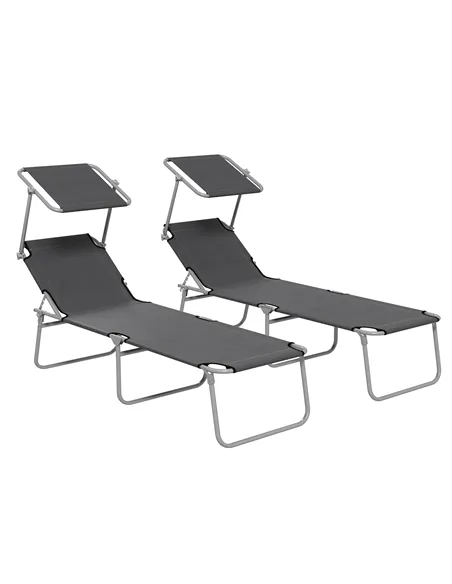 Outsunny Outdoor Foldable Sun Lounger Set of 2, 4 Level Adjustable Backrest Reclining Sun Lounger Chair with Angle Adjust Sun Sh